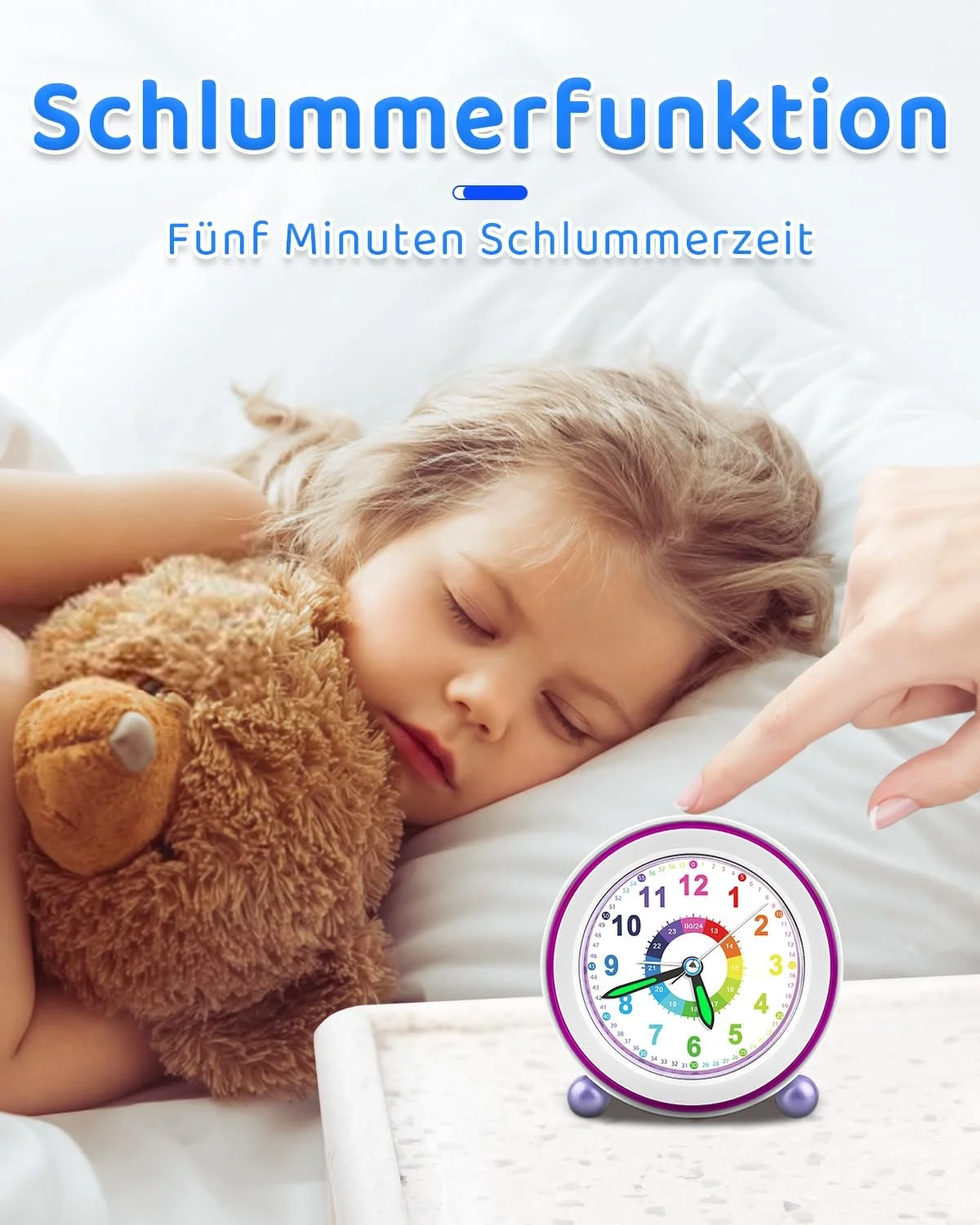 Дитячий Будильник Ayybboo Кварцовий Аналоговий Безшумний з Функцією Повтору та Нічником, фото №3