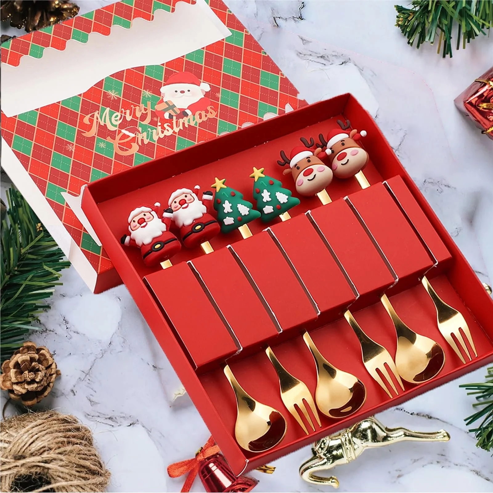 Набір столових приборів Різдвяний 6 предметів, нержавіюча сталь, 3 ложки та 3 виделки, фото №5