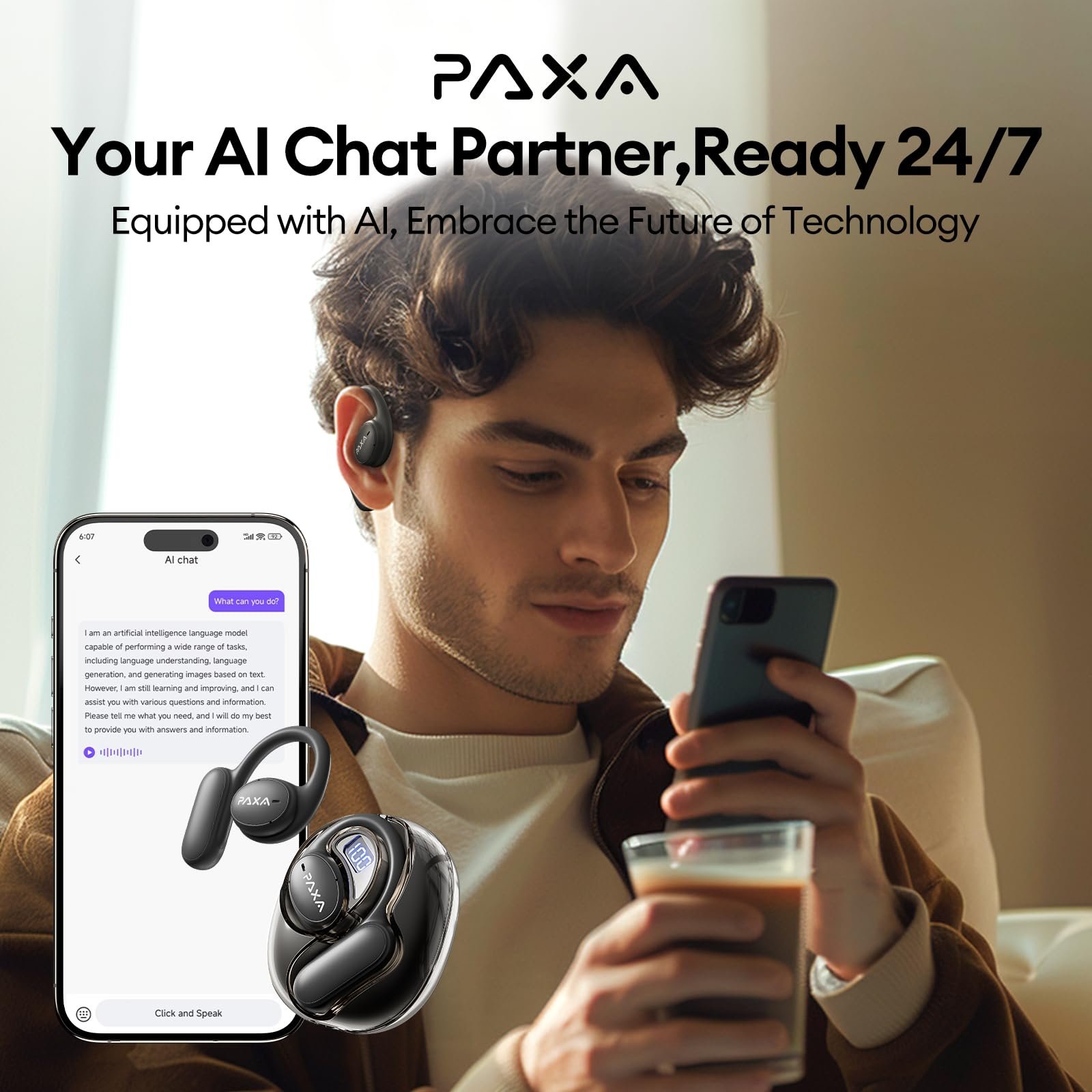 Переводчик Голоса PAXA OpenAir5 Bluetooth 5.4 Реального Времени Черный, фото №5 Переводчик Голоса PAXA OpenAir5 Bluetooth 5.4 Реального Времени Черный, фото №5