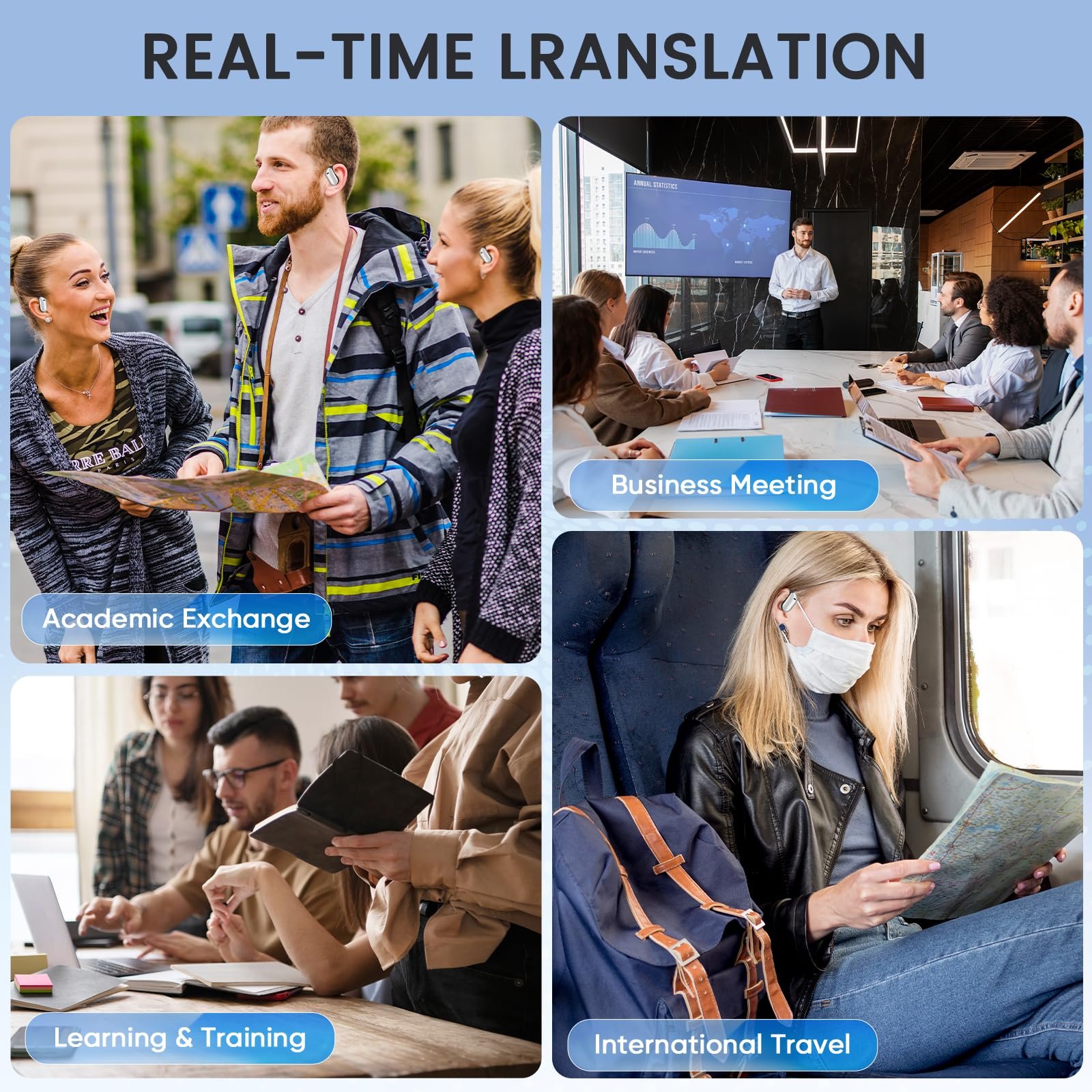 Навушники-перекладачі зі сенсорним LCD-екраном 3-в-1, голосу з підтримкою 150 мов, фото №8 Навушники-перекладачі зі сенсорним LCD-екраном 3-в-1, голосу з підтримкою 150 мов, фото №8