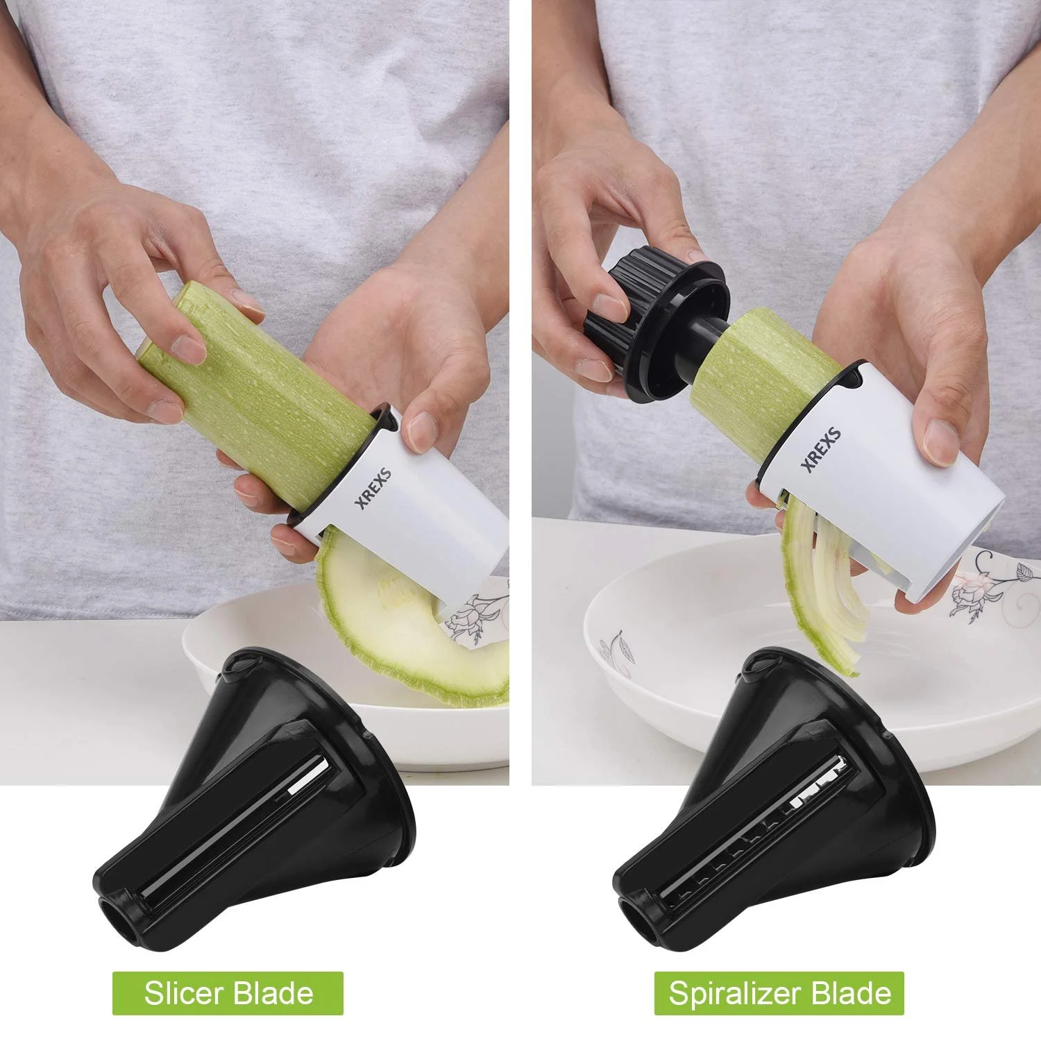 Спіральний овочеріз XREXS ручний для овочевих спагеті, 2 в 1, фото №6