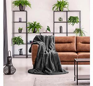 Покривало BALOU LIVING Cuddly Fur Look 150 x 200 см, штучне хутро, модель Polar Fox, антрацит - Фото 1