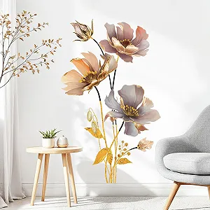 Настінна наклейка SHUCHING Квіти Лотос Золота Металік - Фото 1