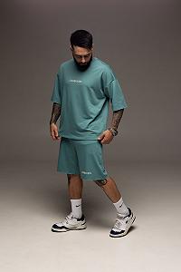 Костюм мужской летний берюзовый Calvin Klein Стильный оверсайз на лето Базовый комплект для мужчины synthetic.ua - Фото 1