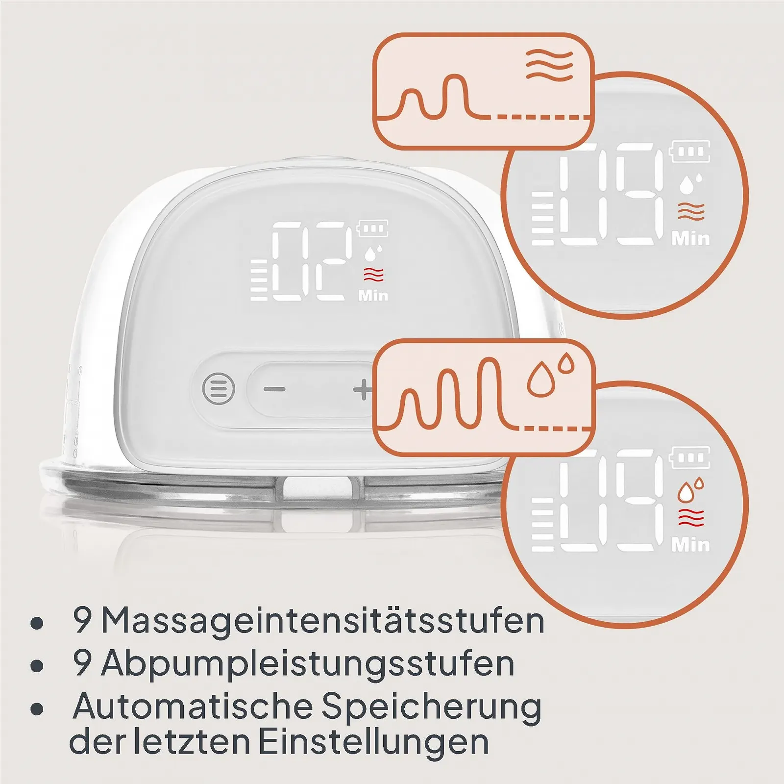 Электрический молокоотсос LIONELO Fidi Free Lumi Hands-Free 2 режима 9 уровней дисплей 6 воронок, фото №4