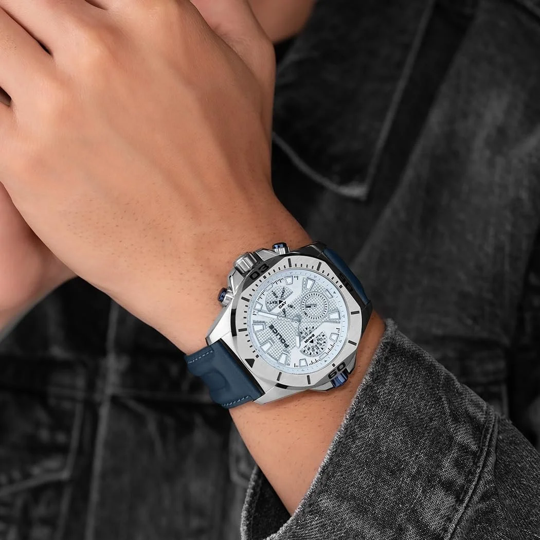 Годинник Police PEWGF0054401 Чоловічий Аналоговий Кварцовий зі Шкіряним Ремінцем, синій, 46 мм, Modern, фото №5 Годинник Police PEWGF0054401 Чоловічий Аналоговий Кварцовий зі Шкіряним Ремінцем, синій, 46 мм, Modern, фото №5