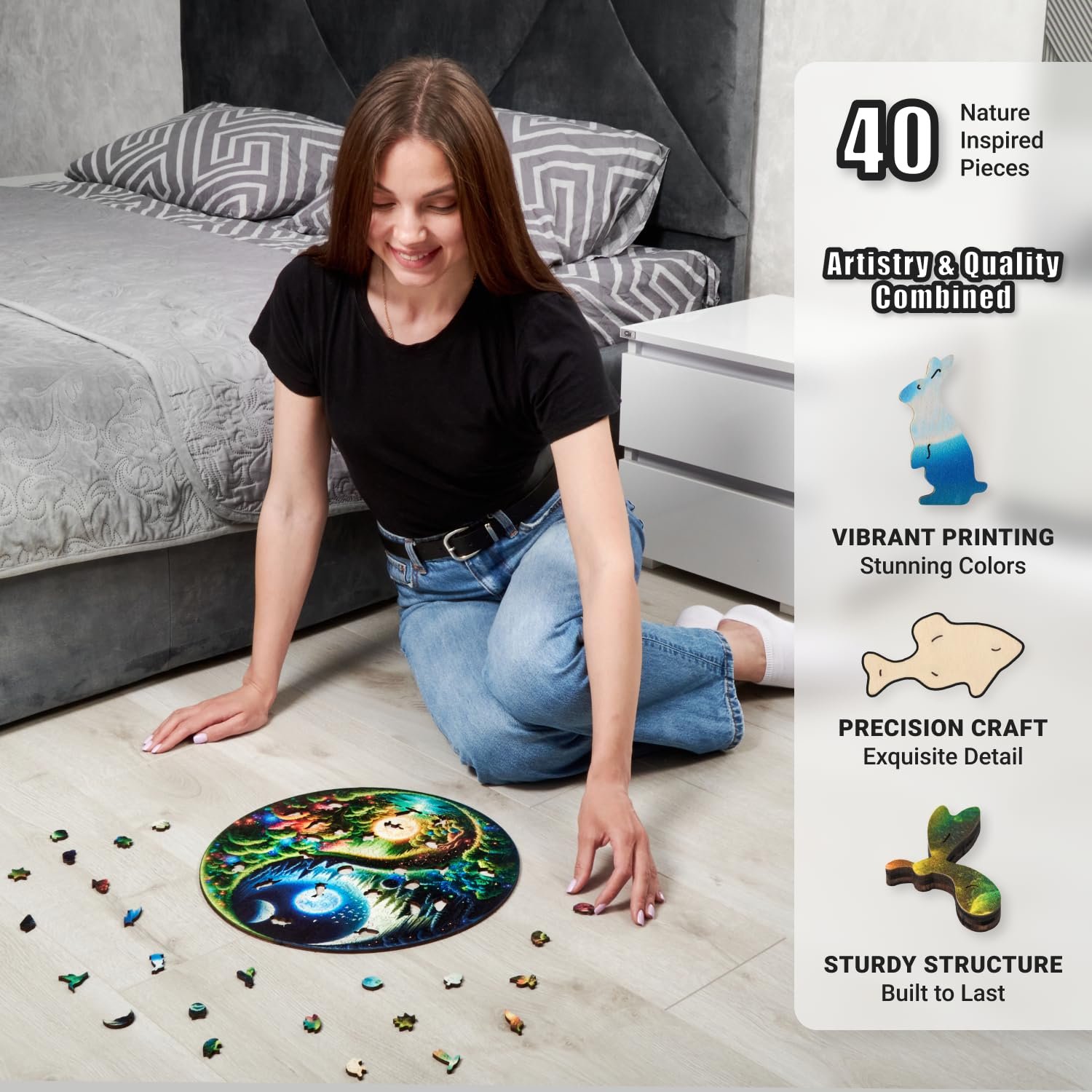 Дерев'яний пазл LEOGOR Yin Yang 350 деталей 15 x 14.9 дюймів, фото №5