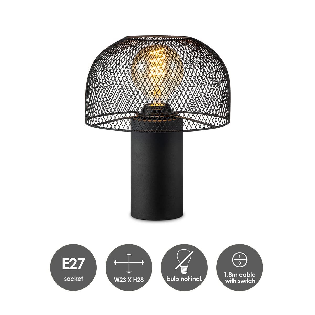 Настільна лампа Home Sweet Home Modern Mushroom 23/23/28 см чорна метал для LED E27, фото №4