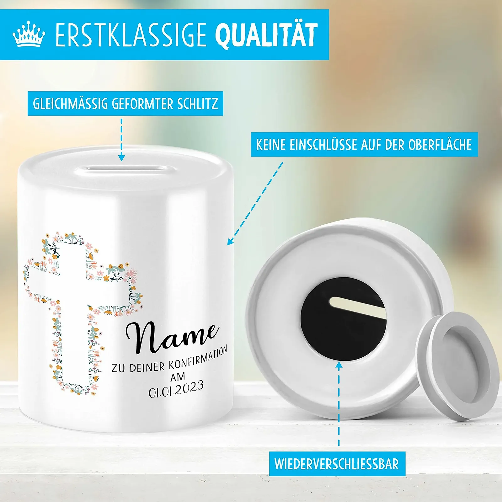 Скарбничка OWLBOOK Confirmation Cross Керамічна з квітами, фото №2