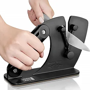 Точилка для ножів LEBENLANG Professional 15-45 градусів, рухоме V-подібне лезо, грубе та тонке заточування, для ножиць Чорний матовий - Фото 1