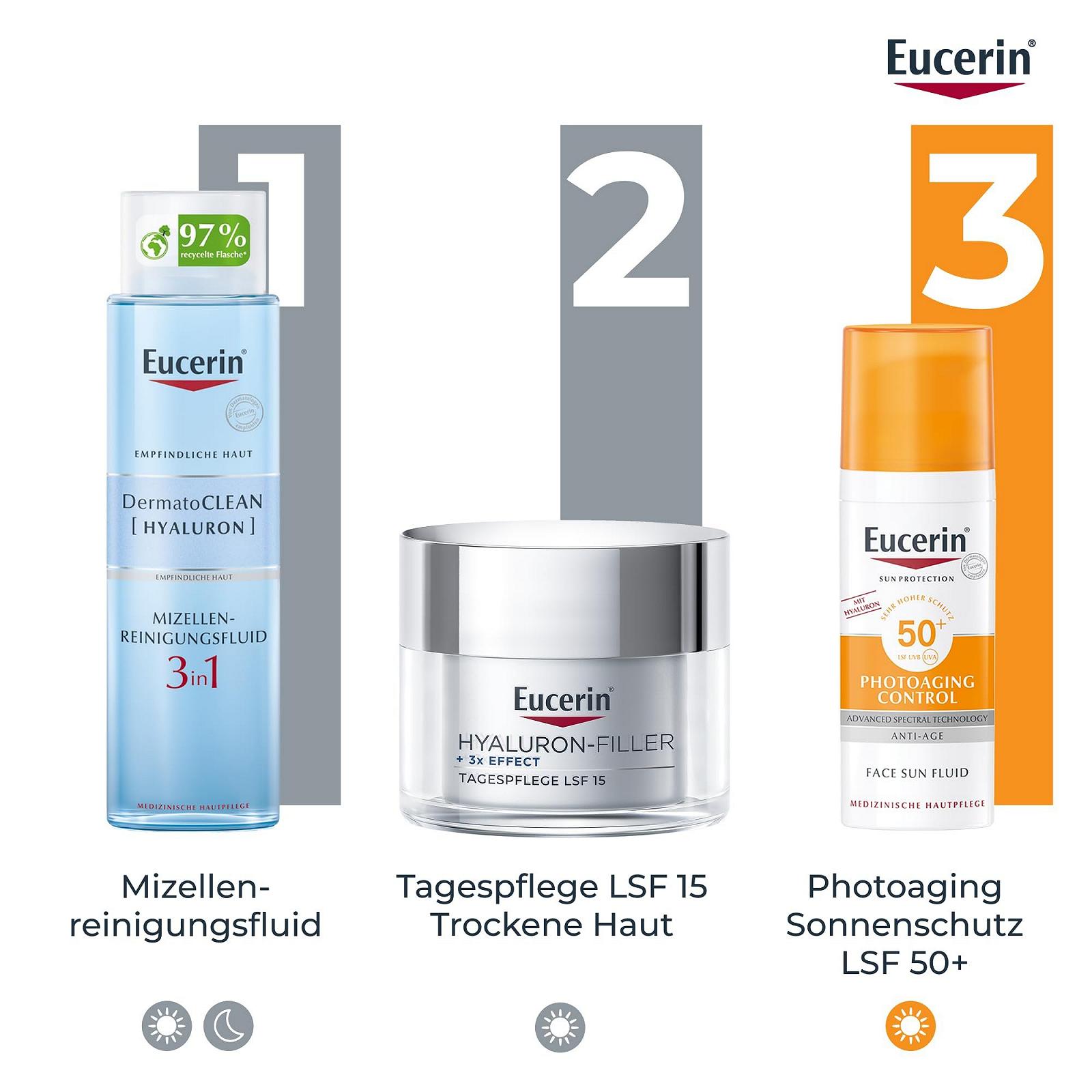 Денний крем Eucerin Hyaluronic Filler + 3x Effect SPF 15 для сухої шкіри 50 мл, фото №9