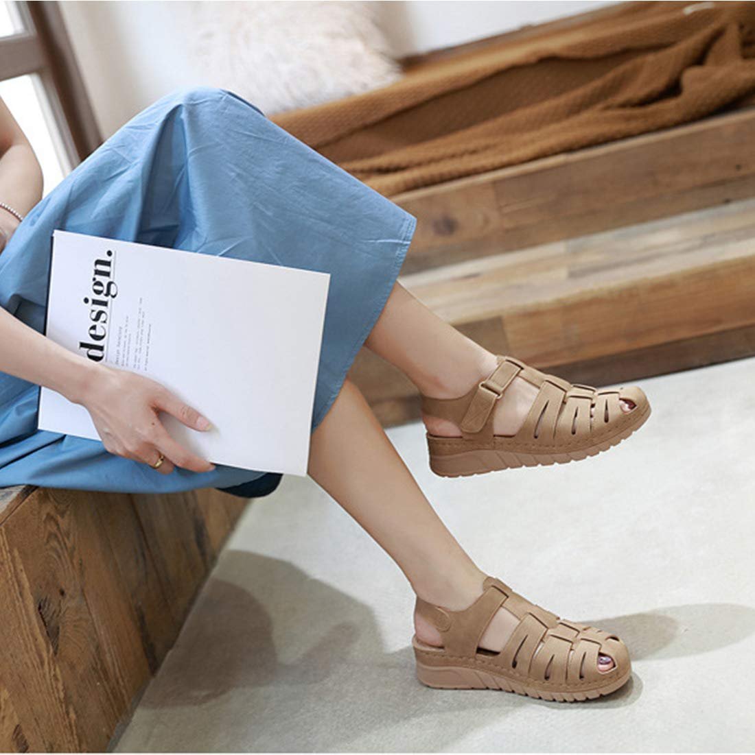 Жіночі сандалі із закритим носком М'яка шкіра Повсякденні літні, фото №3