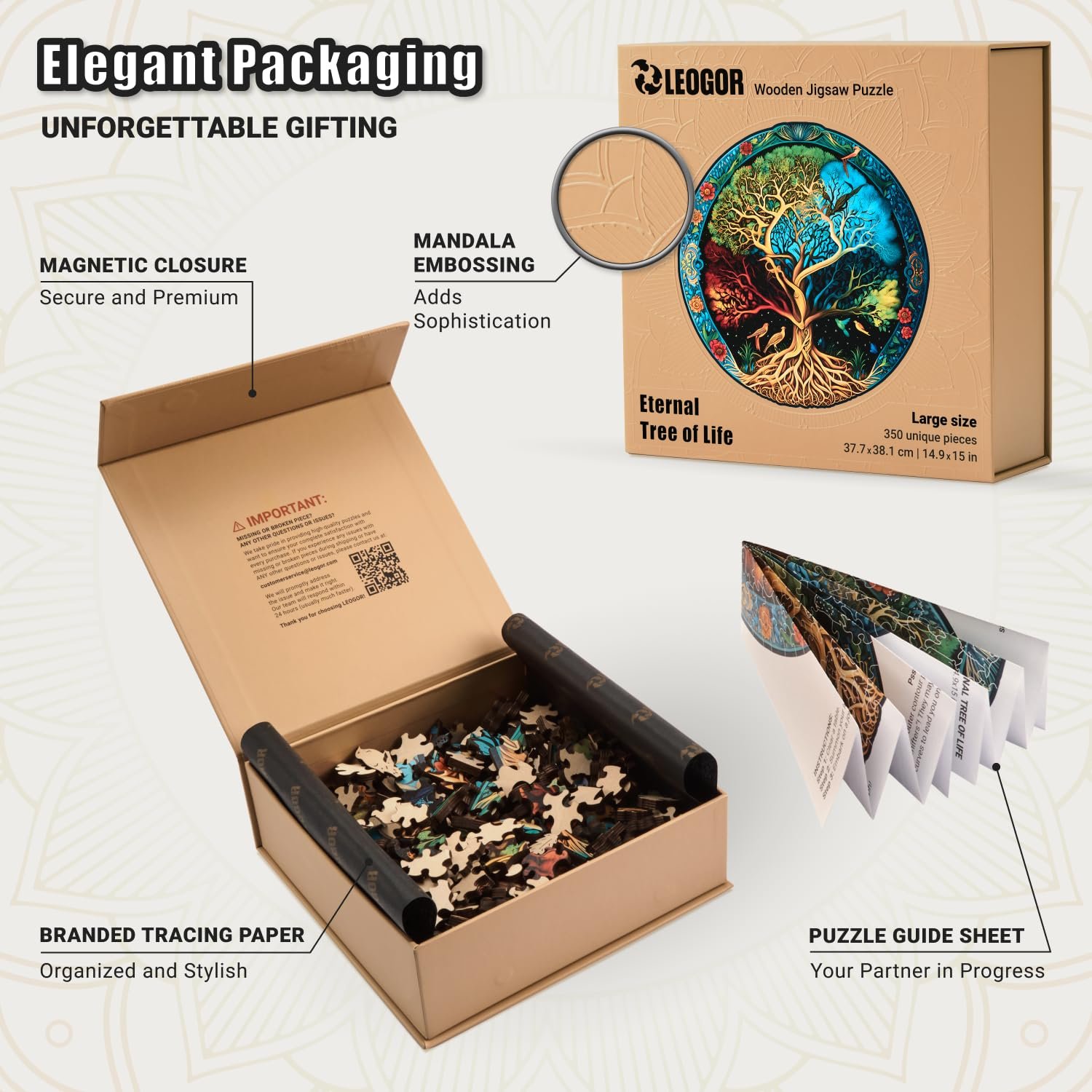 Дерев'яний пазл LEOGOR Eternal Tree of Life 200 деталей 30.2 × 30.5 см Кругла мозаїка, фото №3