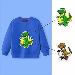 Худи для мальчиков и девочек Весна Разноцветные блестки Большие детские длинные рукава Повседневный мультяшный динозавр Узор для мальчиков Зимнее худи synthetic.ua - Фото 1