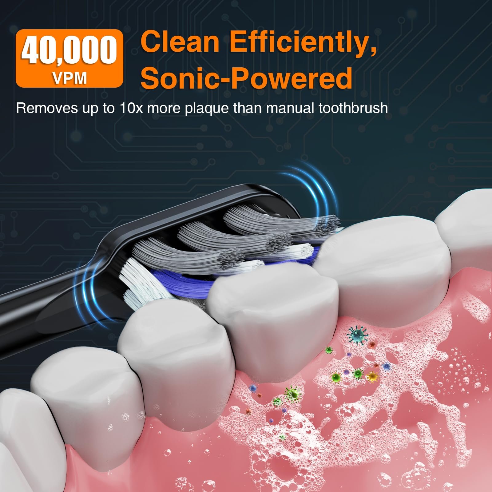 Электрическая зубная щетка Graphene Brush с 3 режимами чистки, быстрая зарядка 2 часа, 3 насадки (черная, графеновая насадка), фото №6