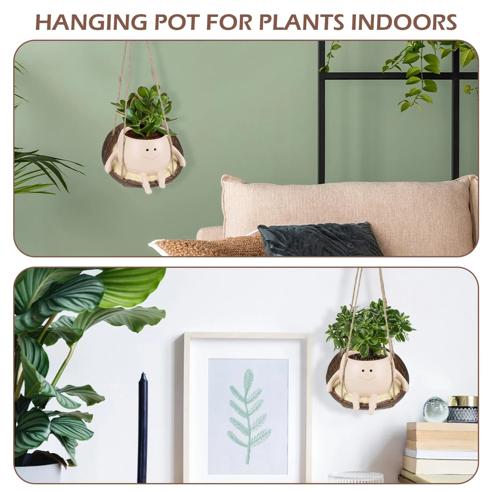 Підвісний горщик Усміхнене обличчя на гойдалці Полімерний, фото №7