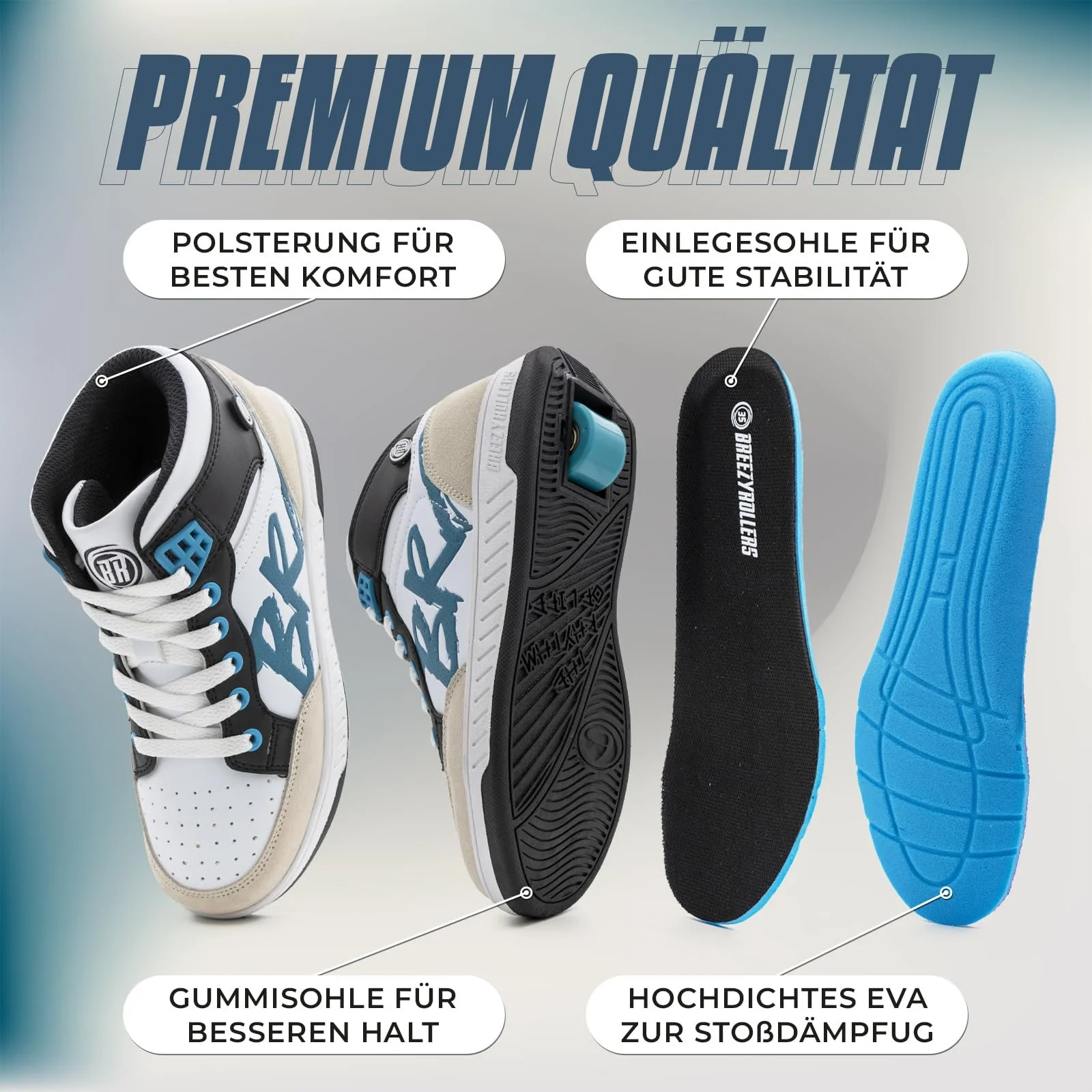 Кроссовки BREEZY ROLLERS с Колесами для Детей, Роликовые Кроссовки, Детские, От Детской Уличной Обуви до Роликовых Коньков за Несколько Секунд, Запатентованная Система Click, Кроссовки с Колесами для Девочек и, фото №5