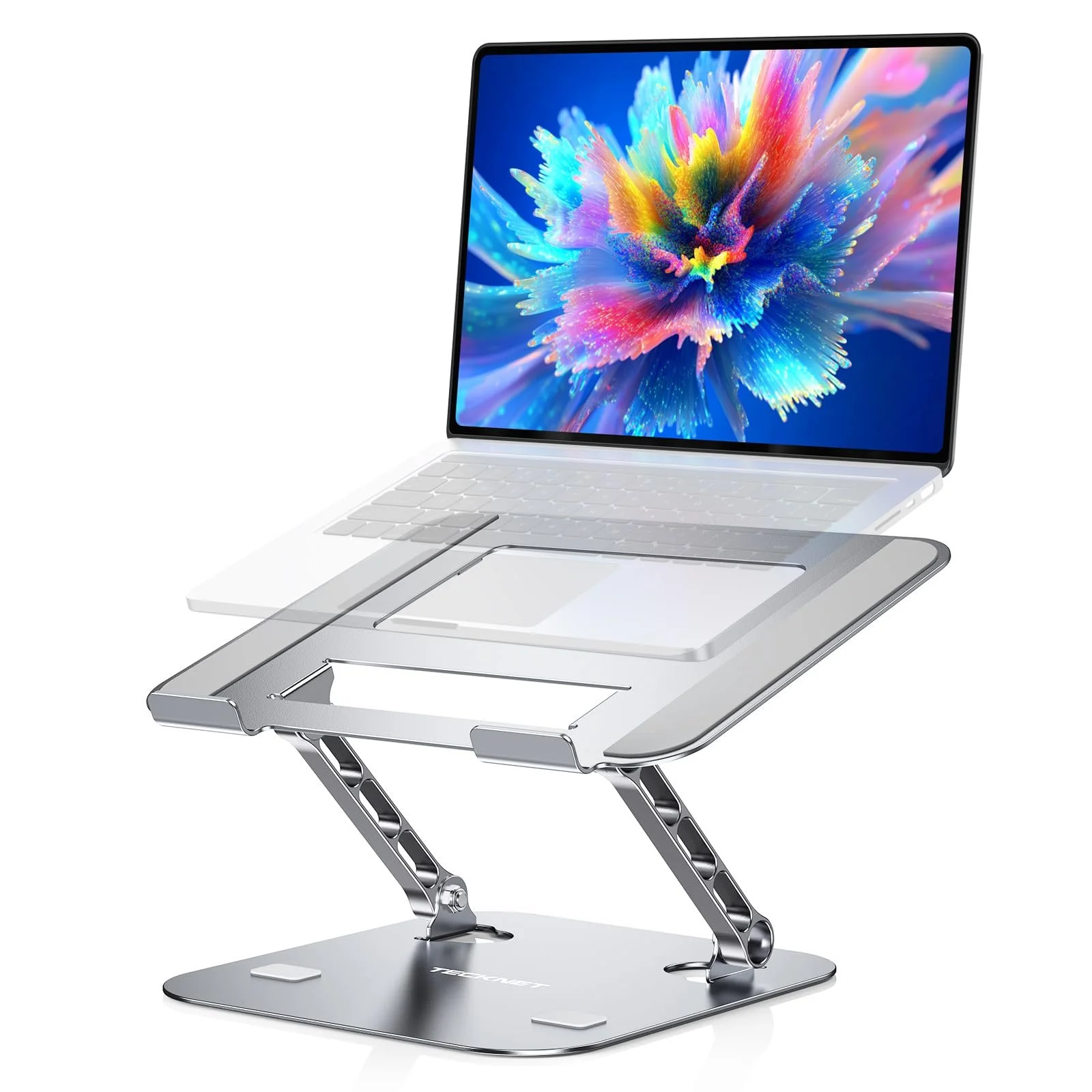 Подставка для ноутбука TECKNET Регулируемая по высоте и вращающаяся, Эргономичная подставка для ноутбука, Подставка для ноутбука с двойной поддержкой для MacBook Air/Pro, Lenovo, HP, Dell, 17 дюймов, Серебристая, фото №1