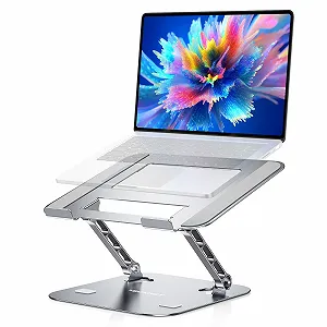 Подставка для ноутбука TECKNET Регулируемая по высоте и вращающаяся, Эргономичная подставка для ноутбука, Подставка для ноутбука с двойной поддержкой для MacBook Air/Pro, Lenovo, HP, Dell, 17 дюймов, Серебристая - Фото 1