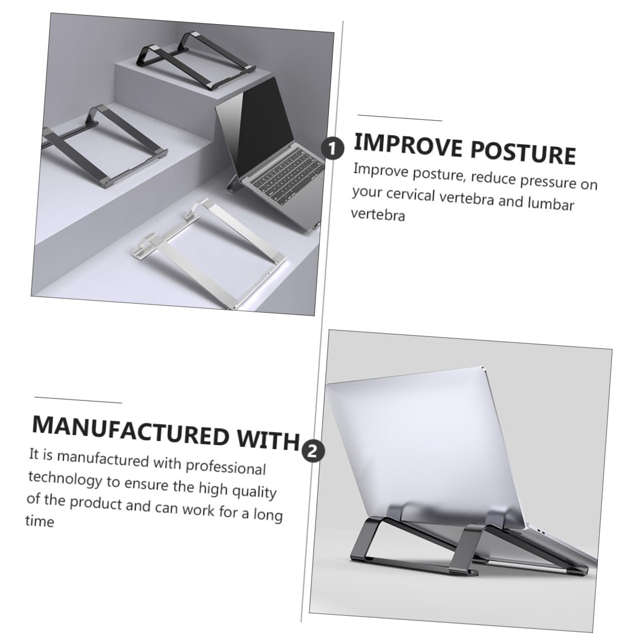 Подставка для ноутбука алюминиевая эргономичная с открытой теплоотдачей Нескользящая подставка и прочная износостойкая конструкция для улучшенного комфорта и охлаждения, фото №7