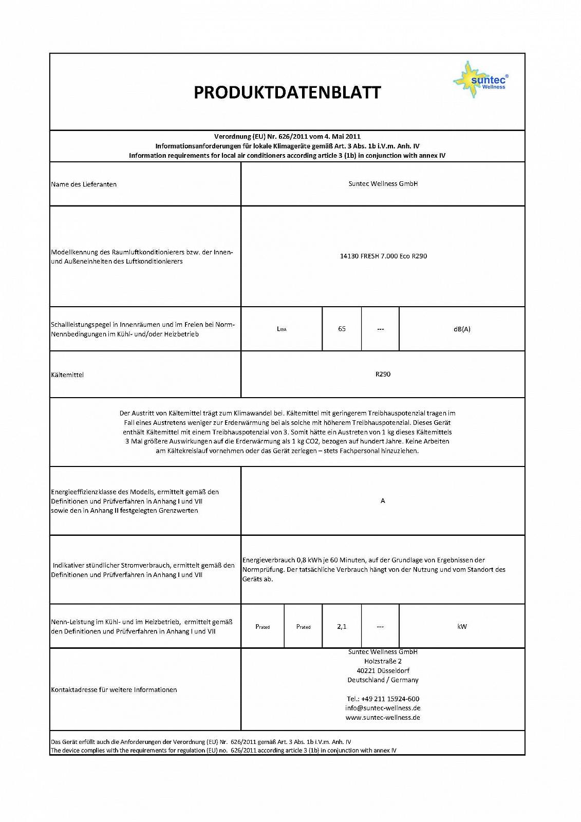Мобільний кондиціонер Suntec Wellness Fresh Eco 14130 7000 BTU/h 240 V, фото №9