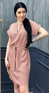 Женское летнее платье в горошек с коротким рукавом GF509250 размер 42/44, цвет мокко synthetic.ua - Фото 1