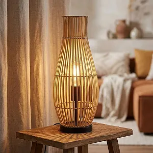 Настольная лампа GLOBO LED Bamboo плетеная бамбук Boho 7 Вт 19.5 x 47.5 см натуральная черная synthetic.ua - Фото 1