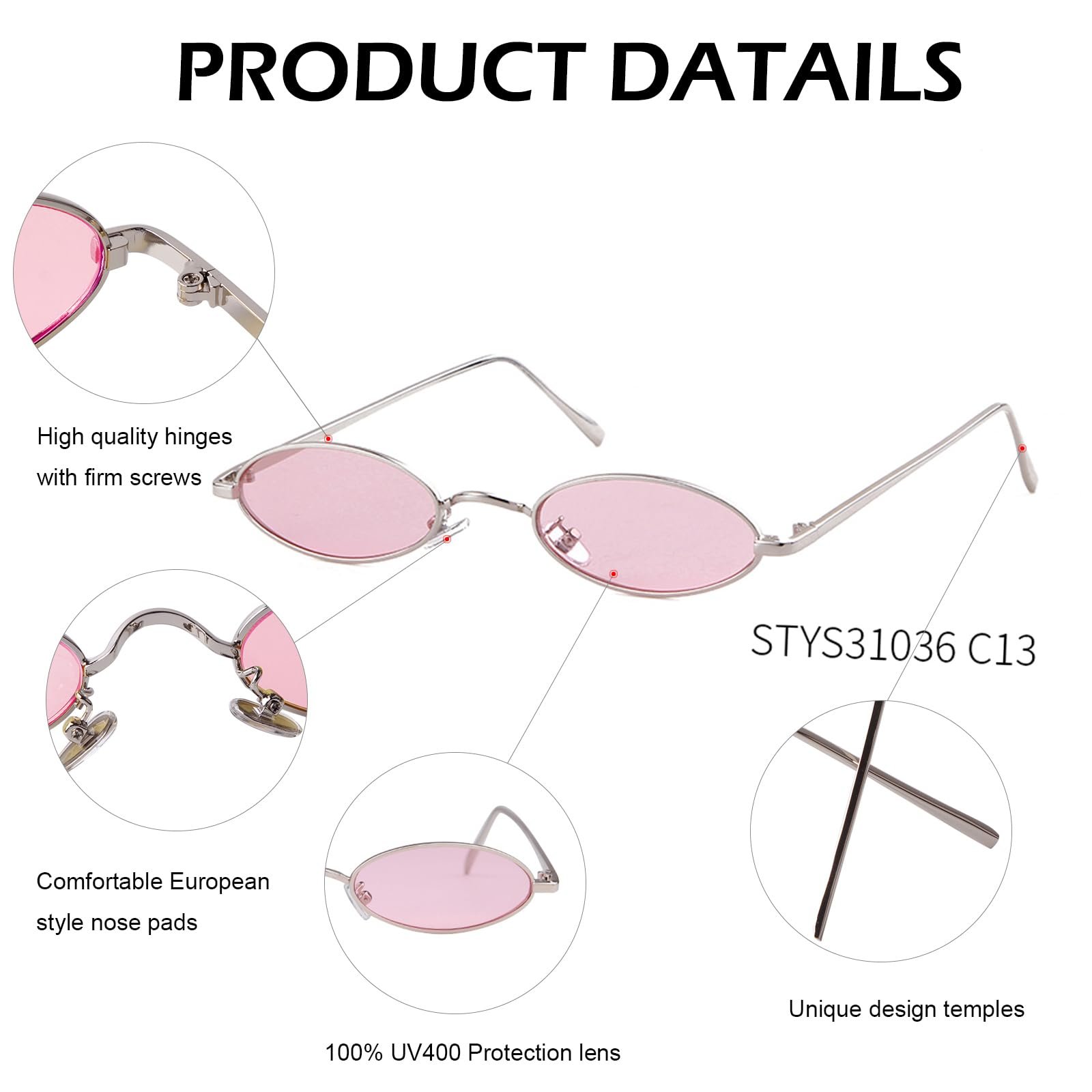 Сонцезахисні окуляри Овальні Laurinny 90s Retro Small Металева оправа, фото №3