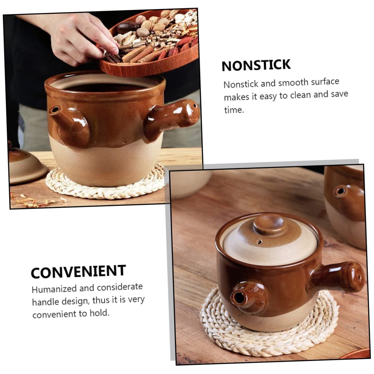 Кастрюля для запекания Healifty традиционная керамическая жаростойкая средняя с антипригарным покрытием и большим носиком, фото №7