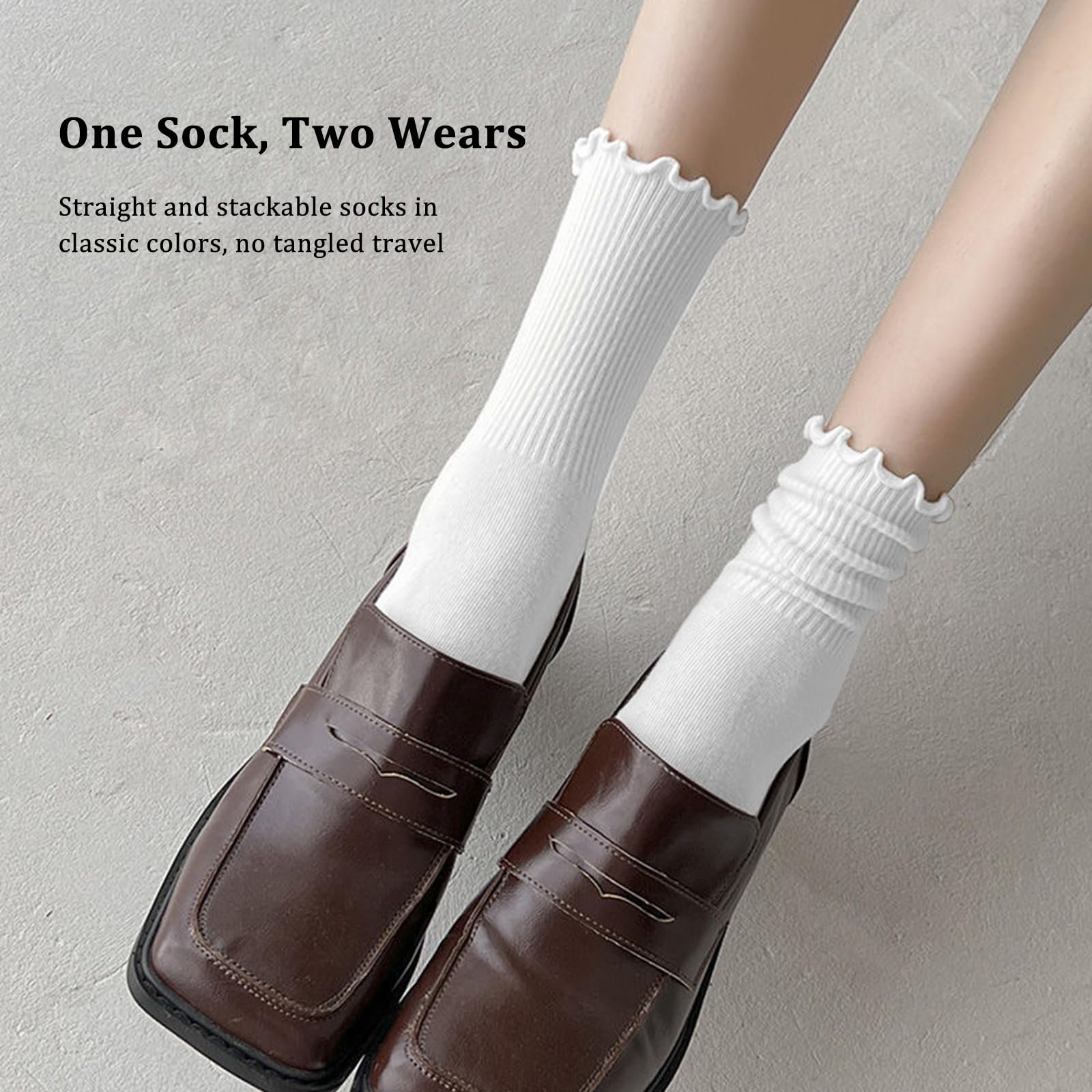 Носки с рюшами GETRICH Хлопковые носки с рюшами Женские Белый/Черный Размер 35-42, фото №4