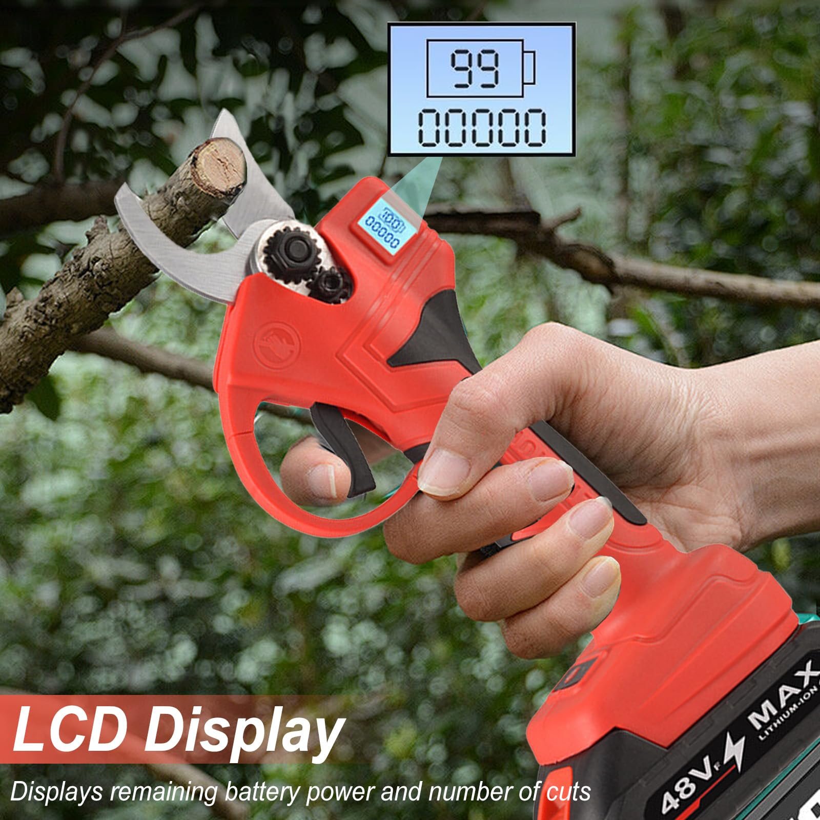 Секатор акумуляторний 30 мм з 2 акумуляторами і LCD-дисплеєм, фото №3