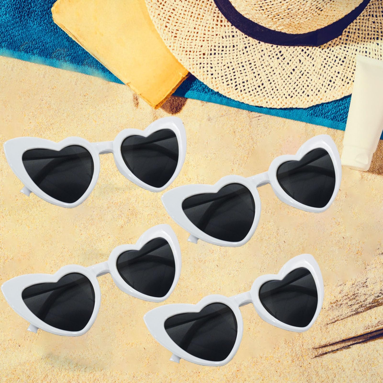 Набор солнцезащитных очков в форме сердца, 4 шт., белые, фото №3