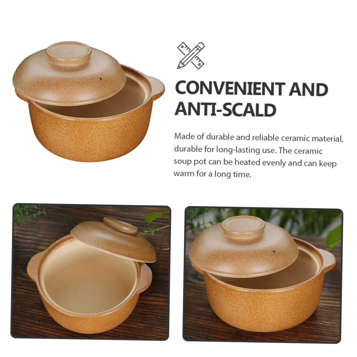 Кастрюля керамическая NOLITOY 1,6 л с плоским дном и термозащитными ручками, фото №7