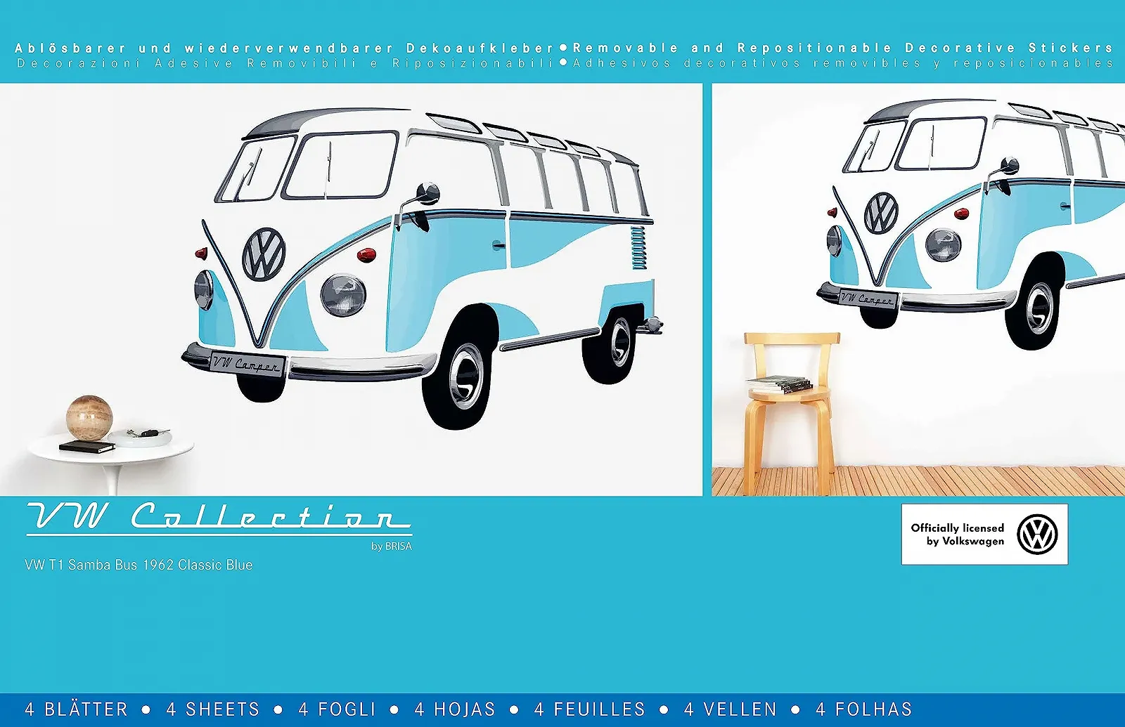 Наклейка на стіну BRISA VW Collection T1 Bus самоклейна Синя, фото №2