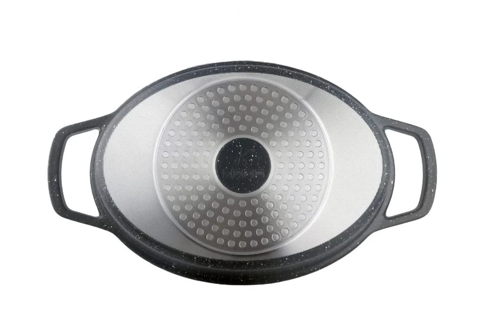 Кастрюля-жаровня Kamberg 0008198 30 см овальная литой алюминий с эффектом камня PFOA-free черная, фото №4