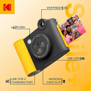 Цифровая камера мгновенной печати и Bluetooth фотопринтер Kodak Smile+ Starter Pack с чехлом и бумагой Zinc 20 листов Черная synthetic.ua - Фото 1