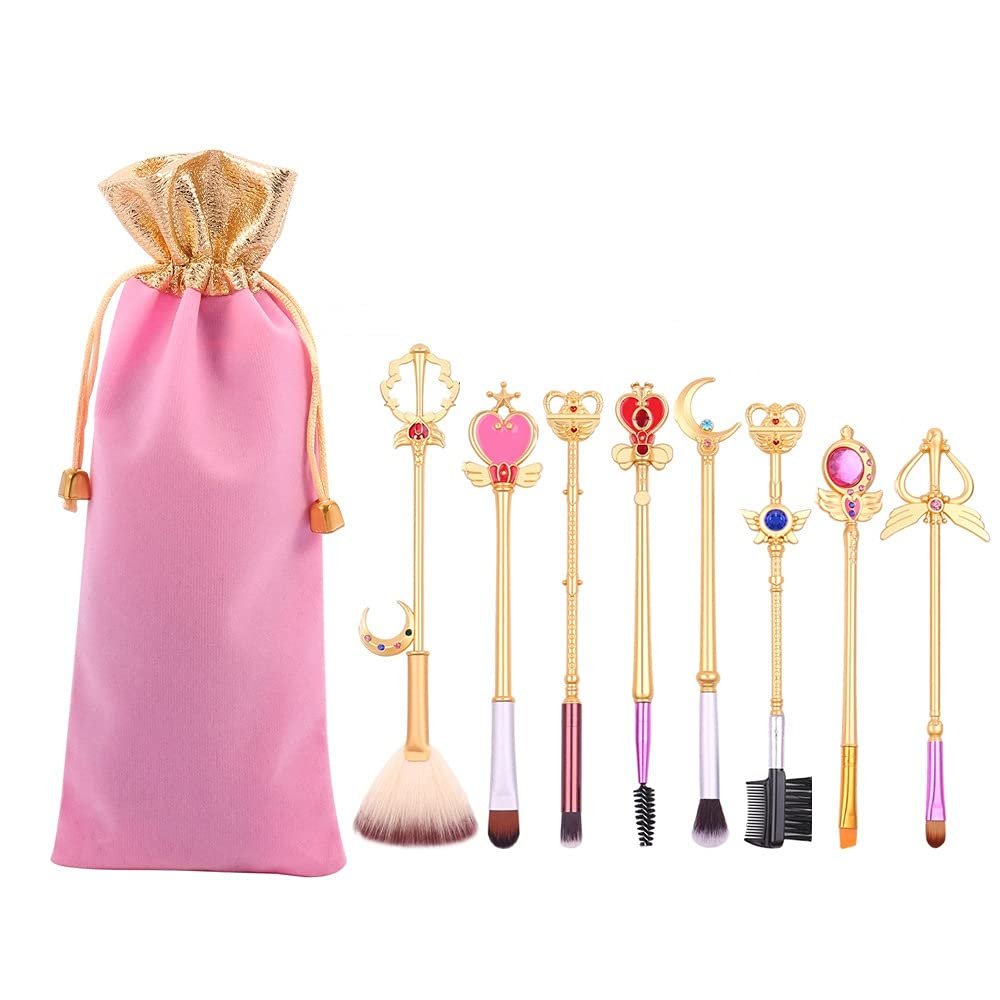 Набір кистей для макіяжу LXWLXDF Sailor Moon 8 шт, Gold/Rose Gold Cardcaptor Cherry Blossom з рожевою сумкою, фото №1