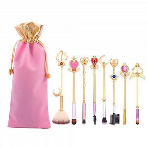 Набір кистей для макіяжу LXWLXDF Sailor Moon 8 шт, Gold/Rose Gold Cardcaptor Cherry Blossom з рожевою сумкою - Фото 1