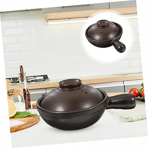 Горшок для запекания LIFKOME керамический с крышкой и одной ручкой synthetic.ua - Фото 1