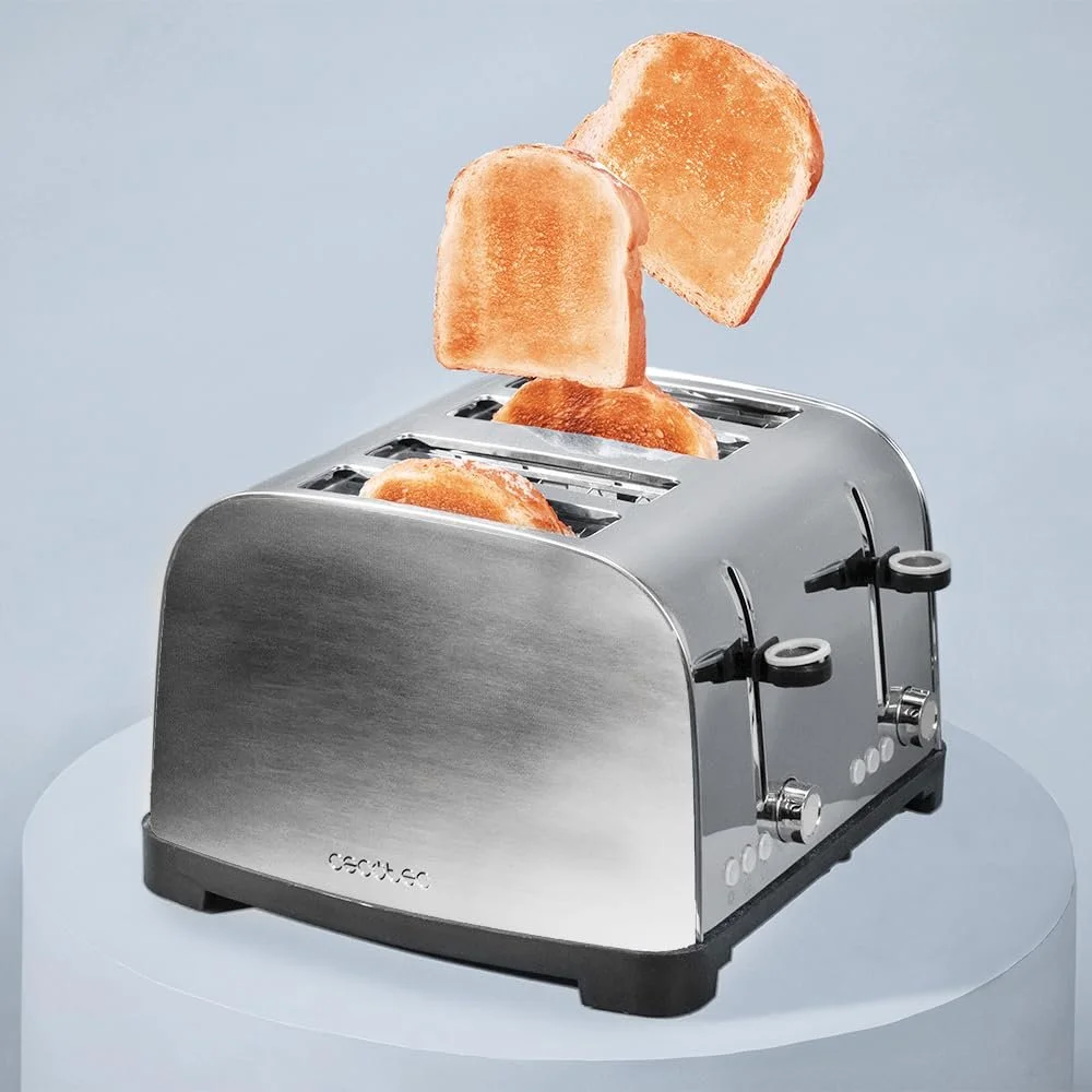 Тостер вертикальний Cecotec Toastin' time 1700 Вт, 4 коротких слоти, широкий слот 3,8 см, 2 тримачі для булочок та піддон для крихт, нержавіюча сталь, фото №4