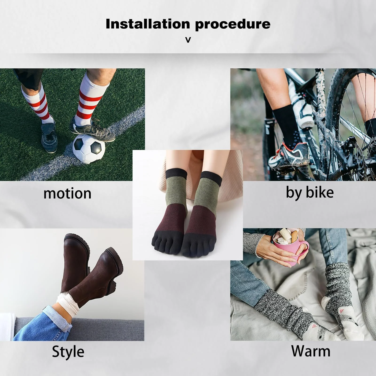 Шкарпетки з пальцями жіночі бавовняні, спортивні (4 пари), фото №3