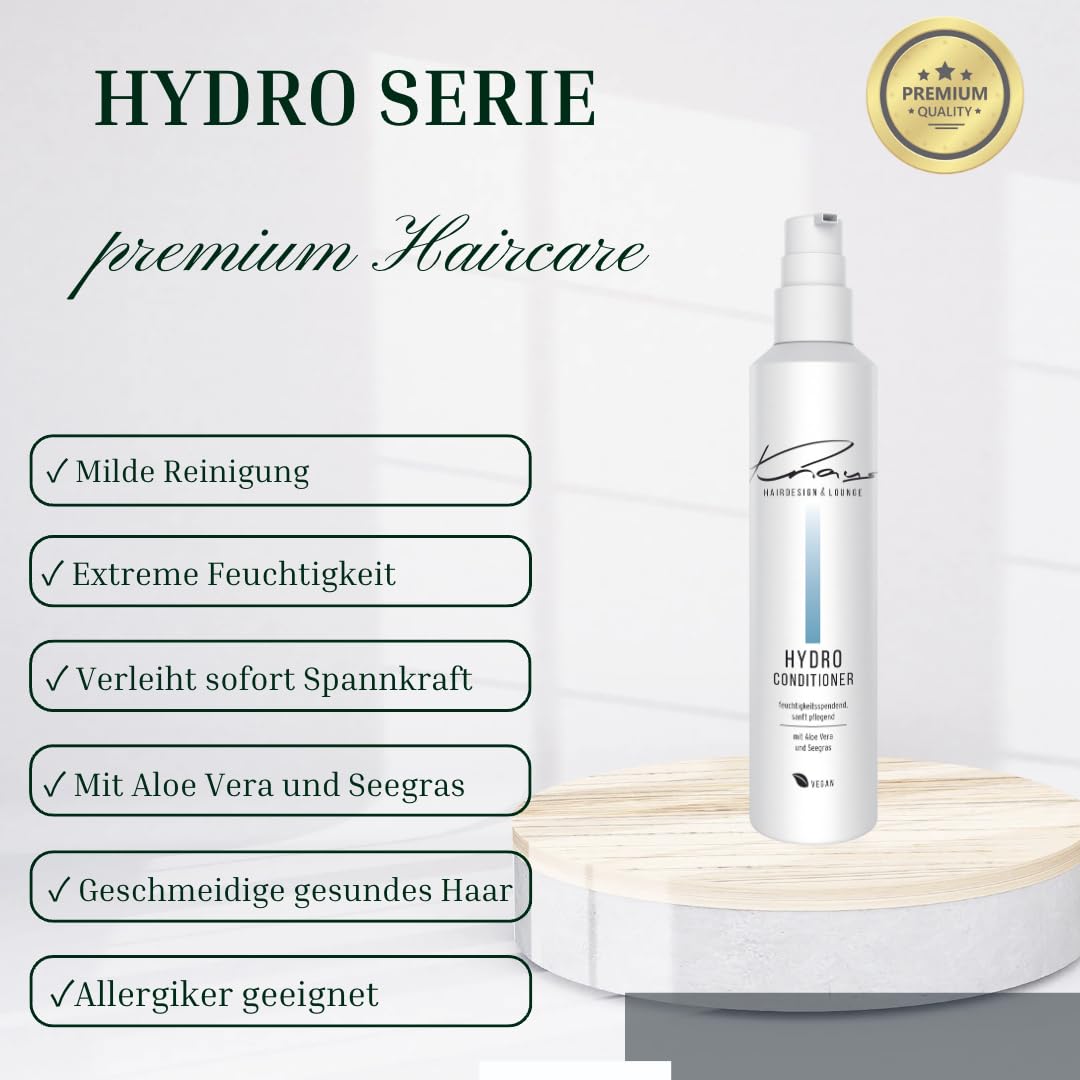 Кондиціонер Knaus Hairdesign Hydro Rich для сухого, пошкодженого та фарбованого волосся з алое вера і морською травою вітаміни B3 веганський, фото №2