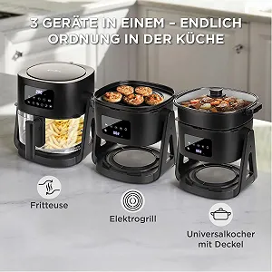 Мультипіч-мультиварка 3-в-1 ROSMARINO 4.5 л 1500 Вт Touch Glass Basket 2.5 л Black synthetic.ua - Фото 1