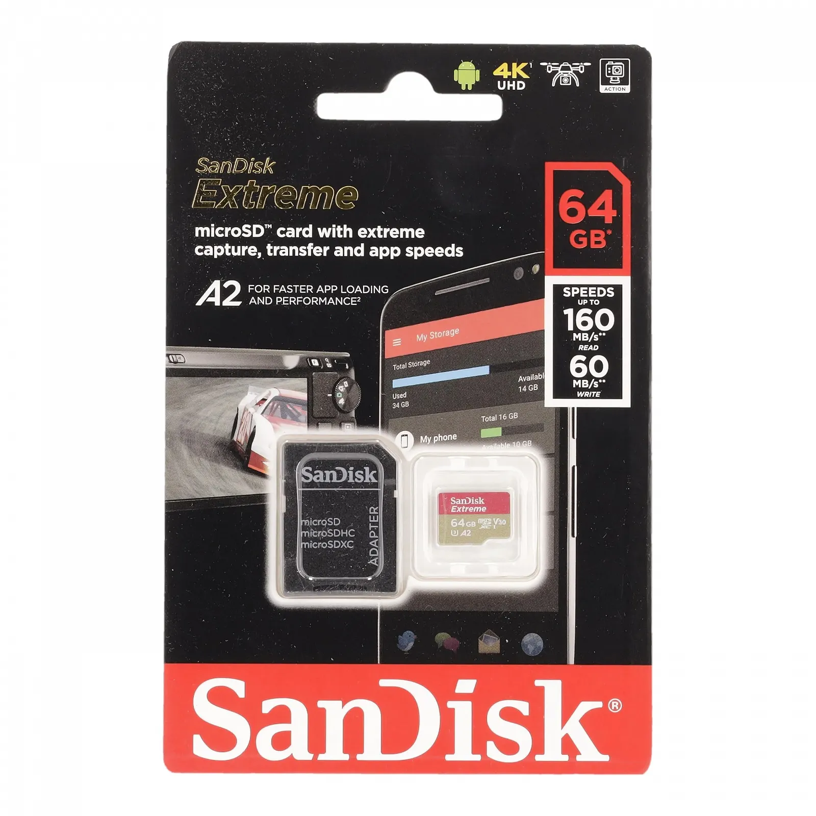 Карта памяти SanDisk Extreme microSDHC 3 Rescue Pro Deluxe 64 GB UHS-I U3 C10 V30 Красный/Золотой, фото №4 Карта памяти SanDisk Extreme microSDHC 3 Rescue Pro Deluxe 64 GB UHS-I U3 C10 V30 Красный/Золотой, фото №4