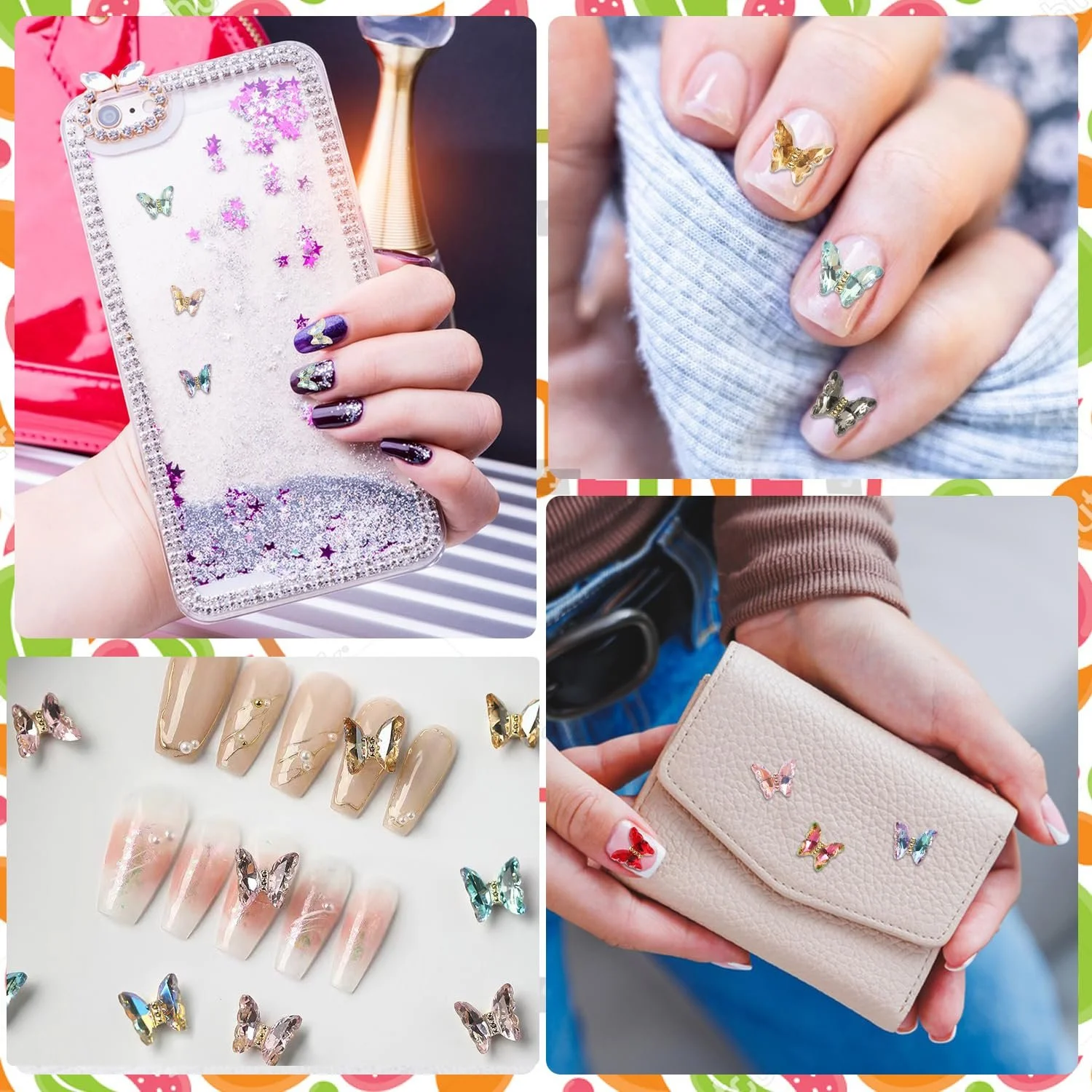 Прикраси для нігтів 3D Метелики Кристал 20шт, фото №7