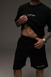 Костюм мужской летний черный Calvin Klein Стильный оверсайз на лето Базовый комплект для мужчины synthetic.ua - Фото 1