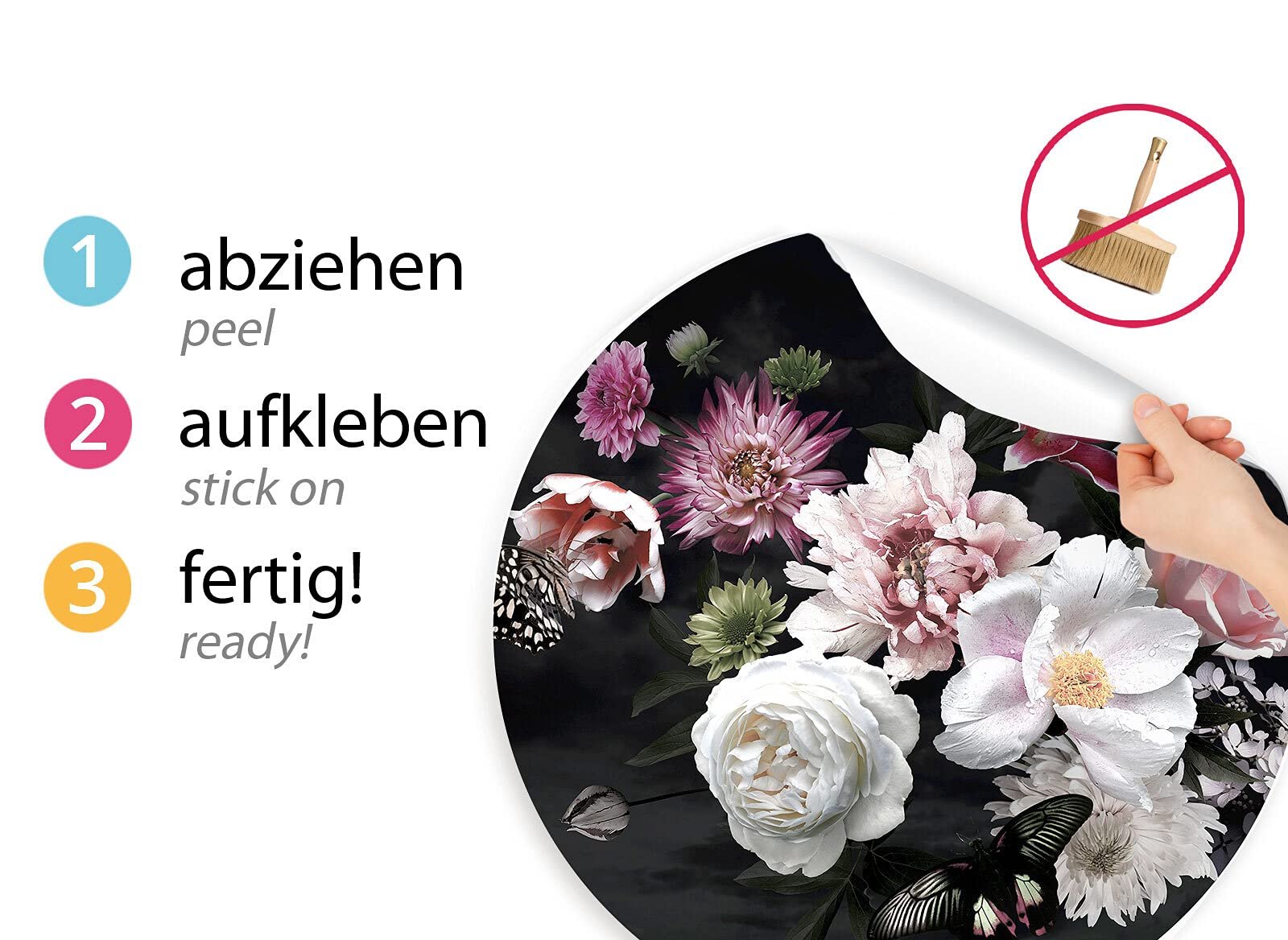 Наклейка на стіну Grandora DL703-2 кругла Квіти Орхідеї самоклеюча, фото №4