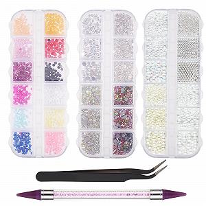 Стразы для ногтей Блестящие камни Набор для ногтей 36 шт. 3D украшения для ногтей с пинцетом и ручкой для сверления Плоская задняя часть для ногтей Одежда Лицо Поделки - Фото 1
