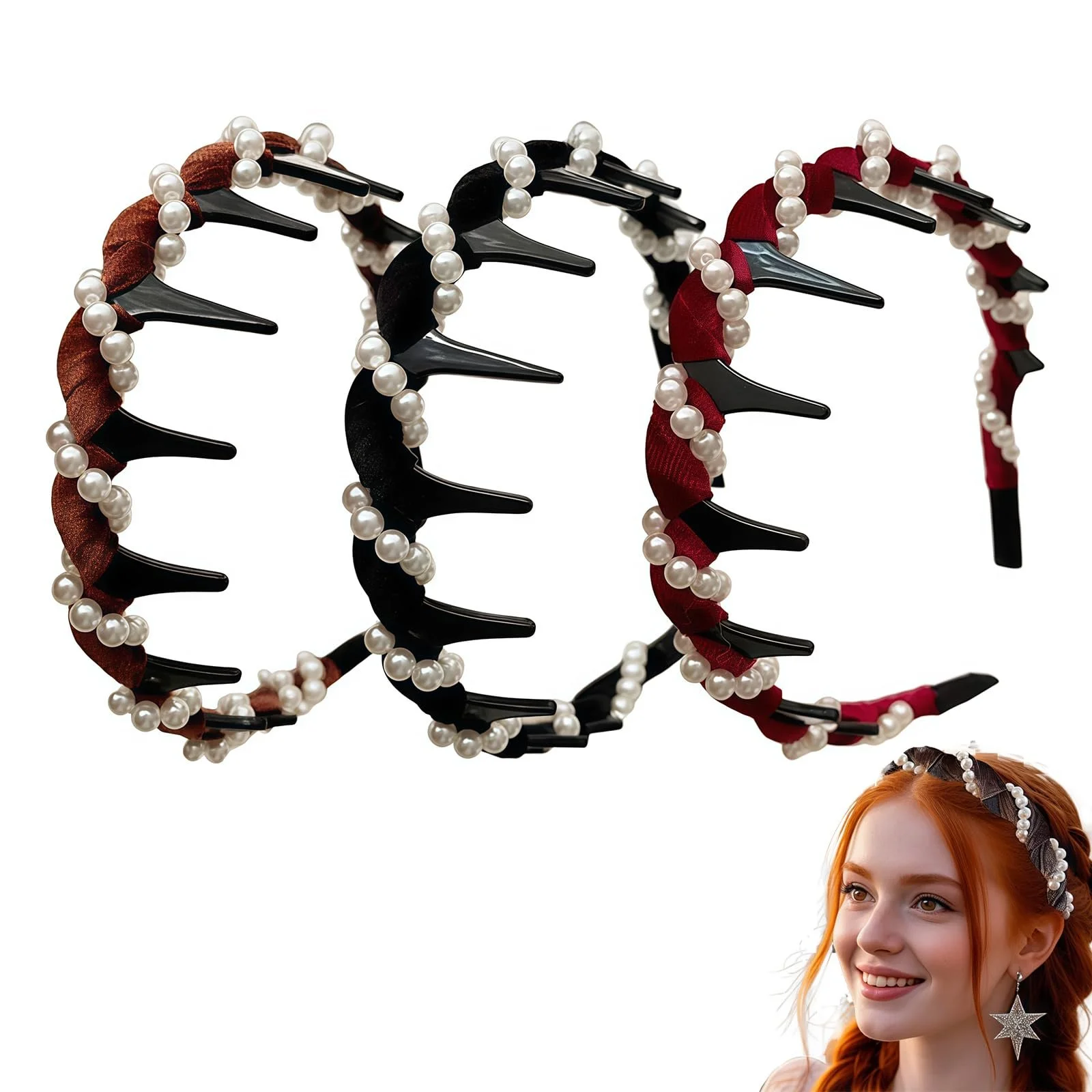 Винтажный набор жемчужных обручей 3 шт, фото №1