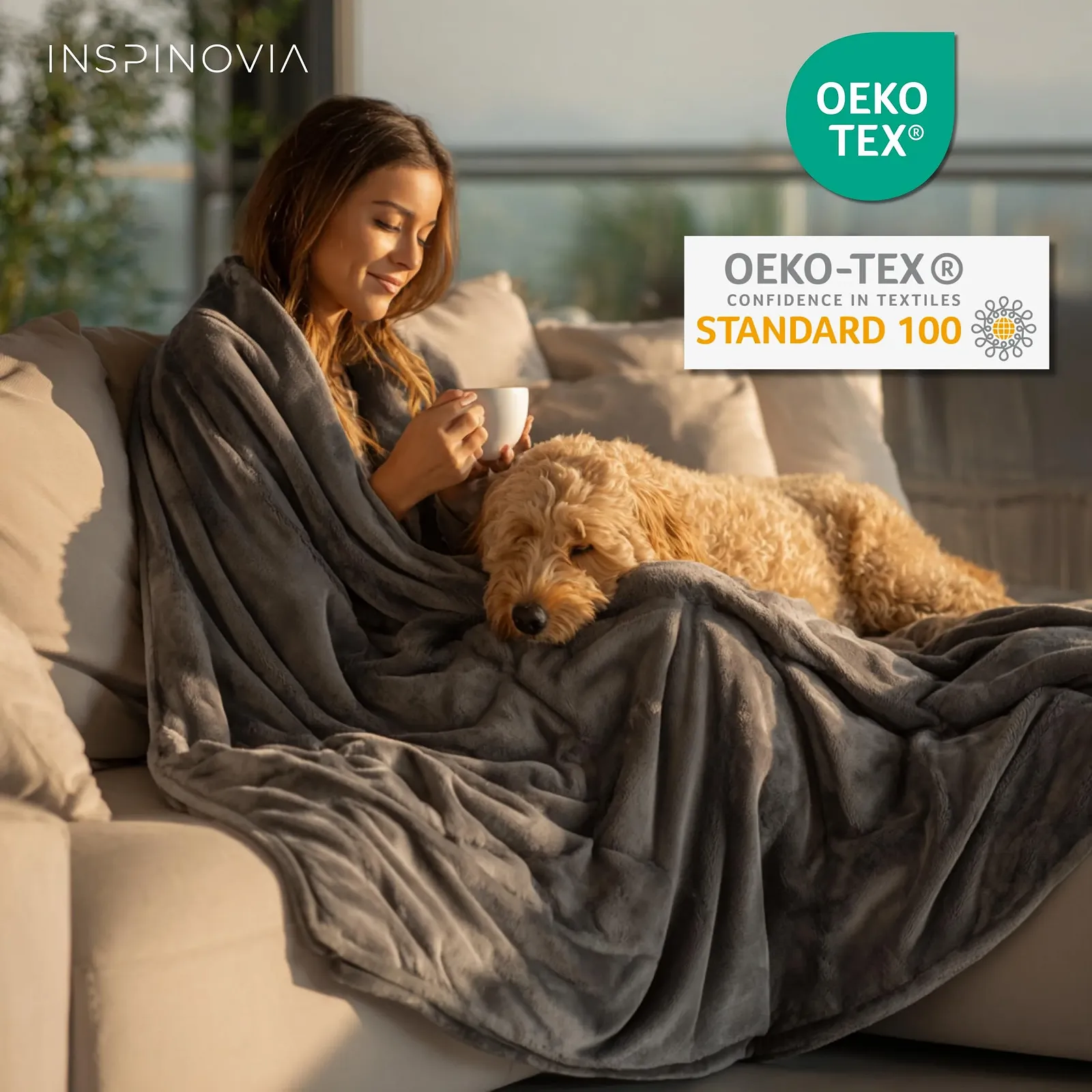 Покривало з мікрофібри INSPINOVIA Фліс 150 x 200 см з сумкою Сірий, фото №9